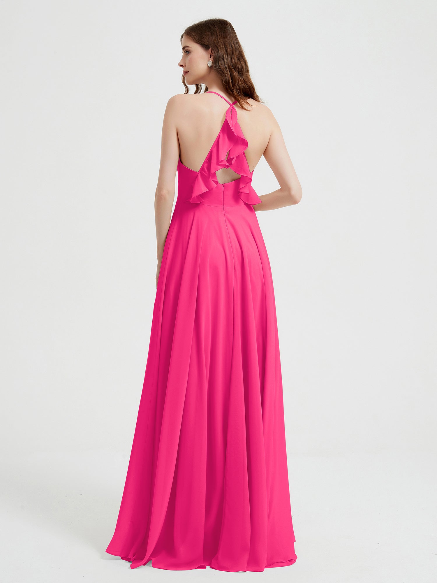V-neck Bridesmaid Dress with Cross Back Fuchsia